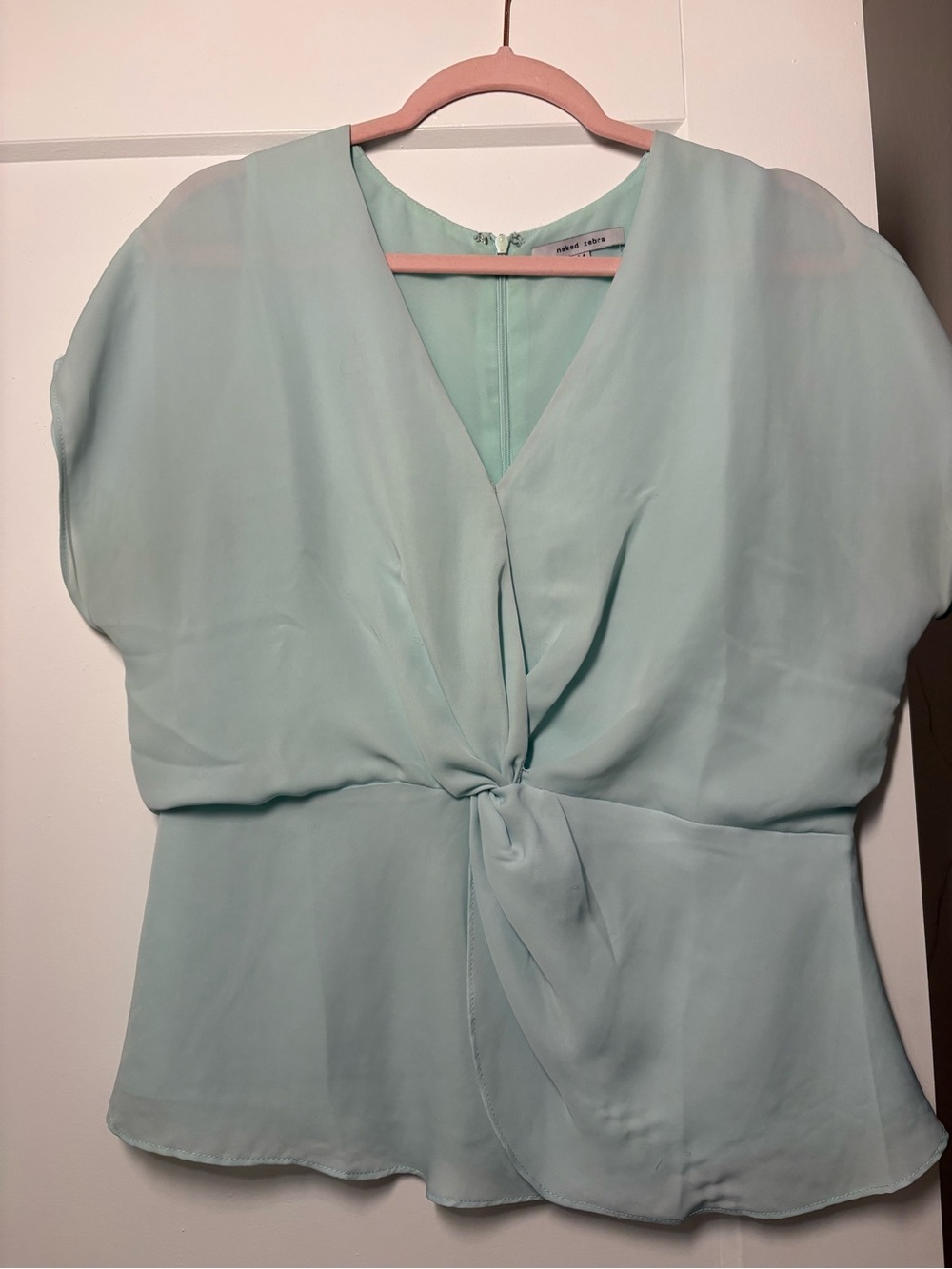 Naked Zebra Mint Twist-Front V-Neck Blouse